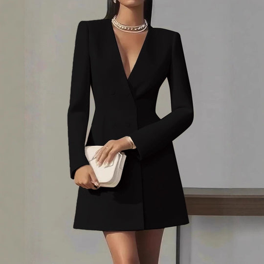 Damen Doppelreihiges Blazerkleid mit tailliertem Schnitt und tiefem V‑Ausschnitt Shop Nory