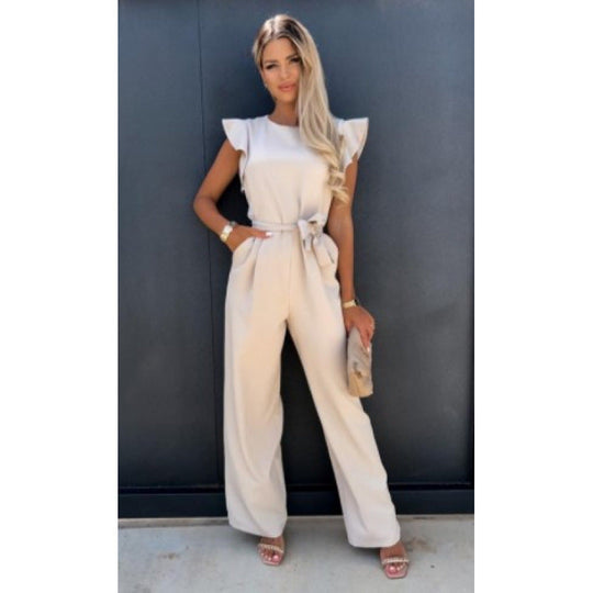 Frauen Fließender Weitbeiniger Jumpsuit mit Rüsche Ärmel