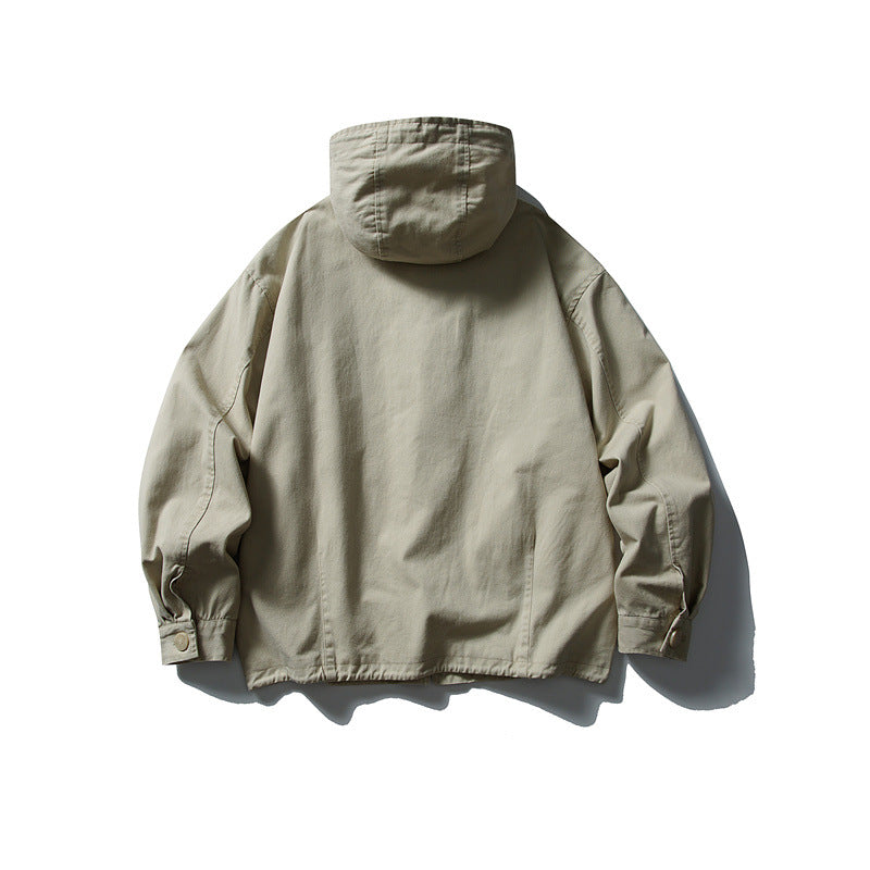 Unisex Kastig geschnittene Kapuzenblousonjacke aus Baumwoll‑Twill mit Tunnelzug Shop Nory