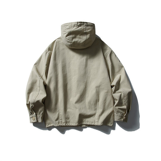 Unisex Kastig geschnittene Kapuzenblousonjacke aus Baumwoll‑Twill mit Tunnelzug Shop Nory