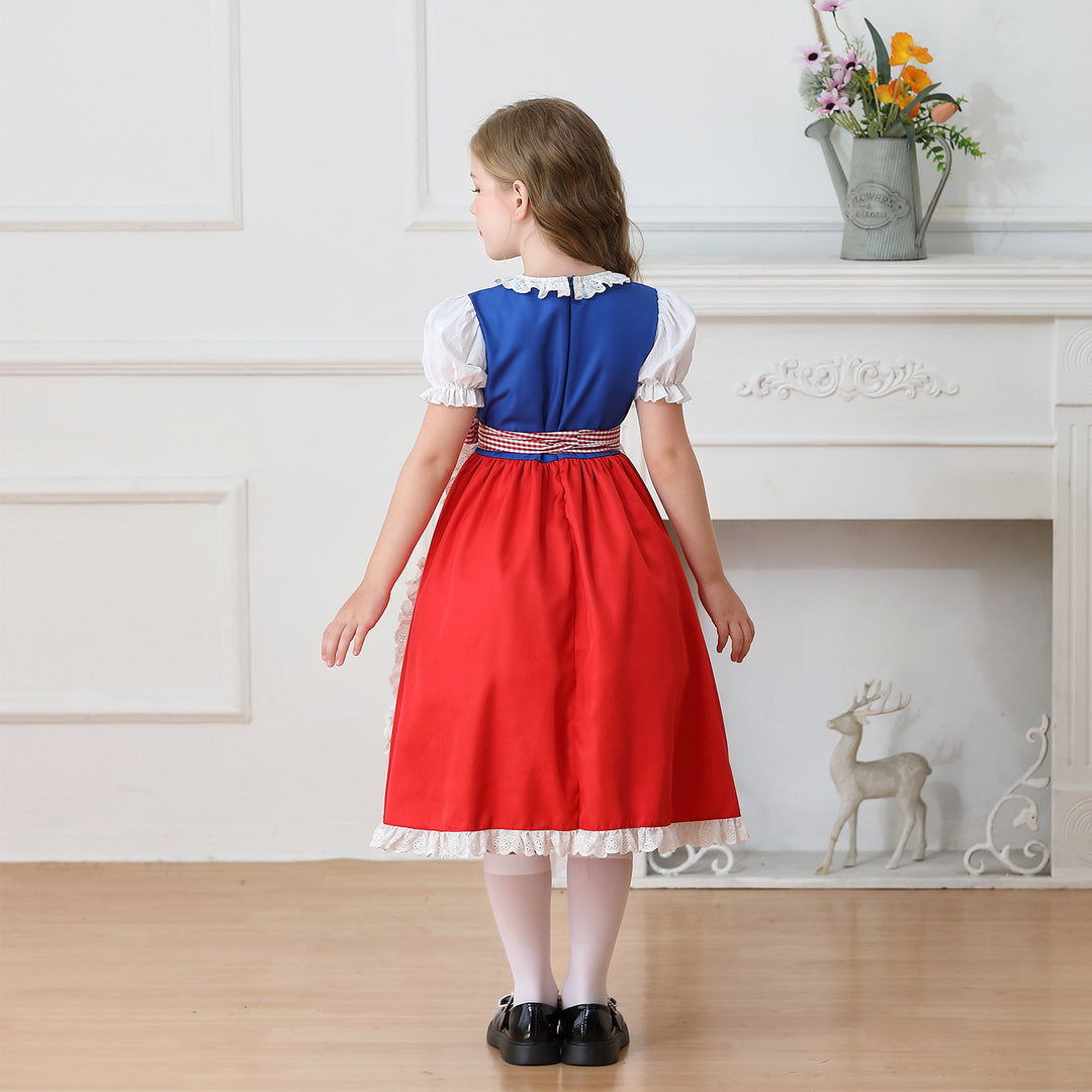 Damen nan traditionelles Kinder-Dirndl Kleid mit geraffter Schürze und Spitzenbesatz Shop Nory