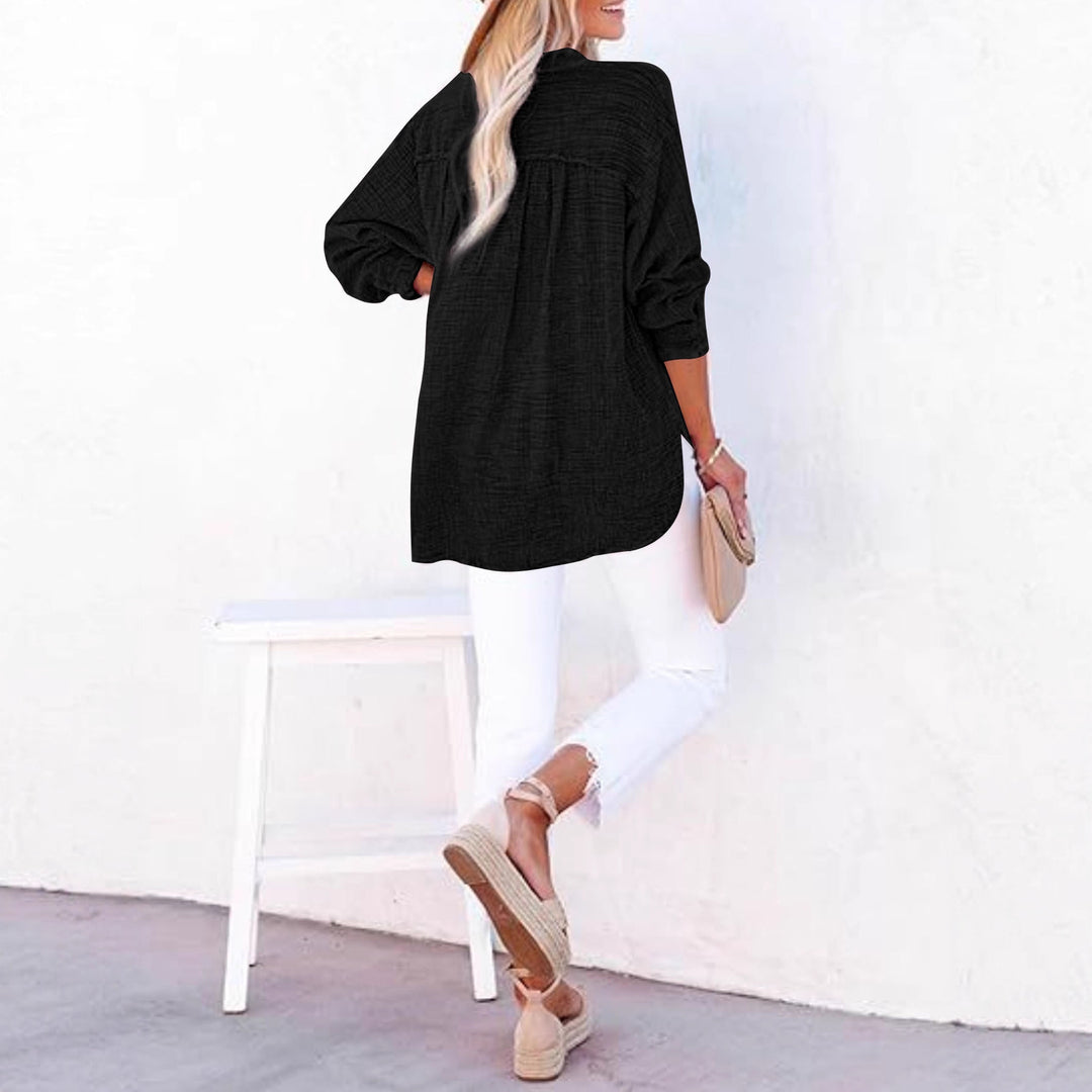 Damen Oversize Texturierte Baumwollbluse mit Henley-Knopfleiste Shop Nory