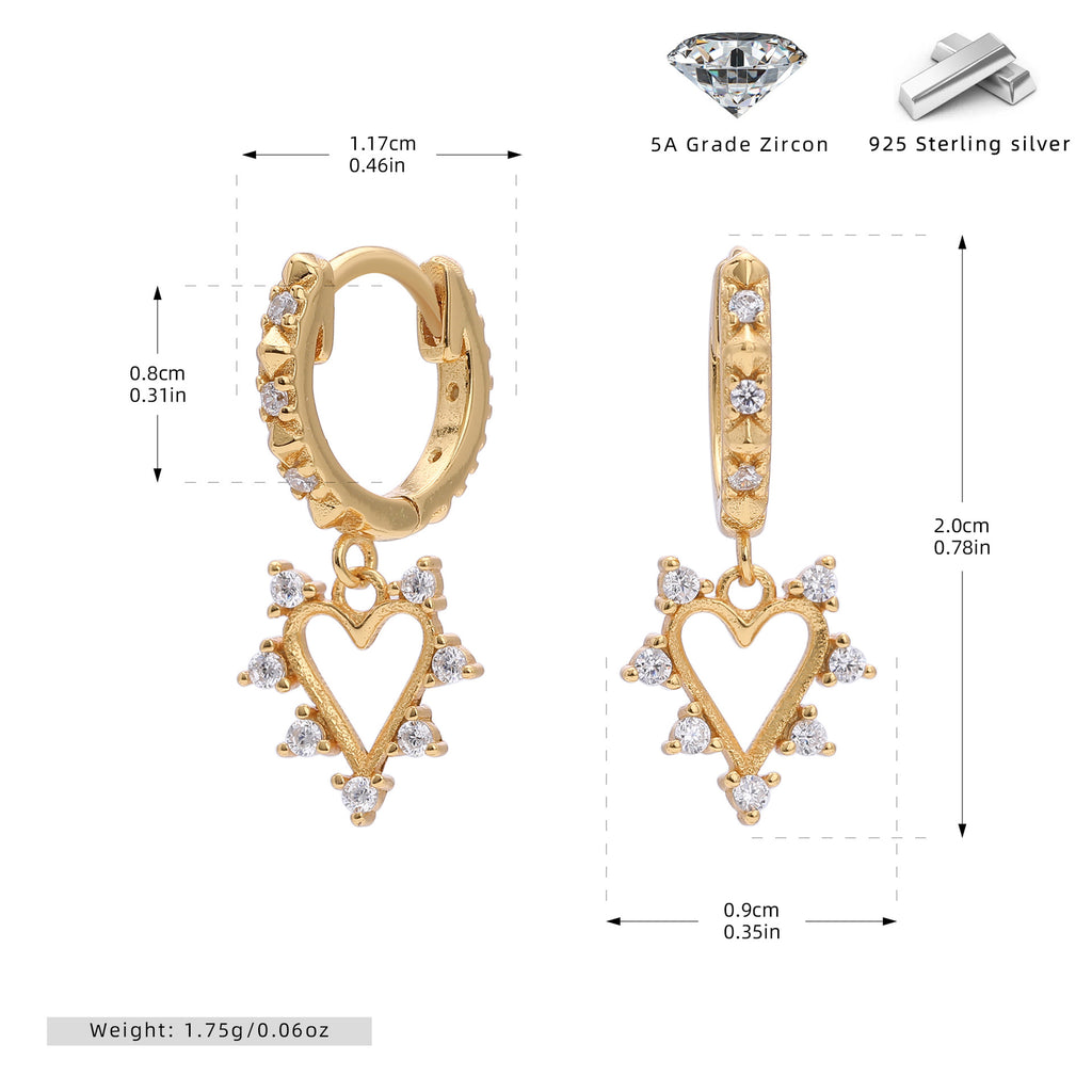 Damen Ohrhänger mit herzförmigem Zirkon-Anhänger aus hochwertigem 925 Sterling Silber Shop Nory
