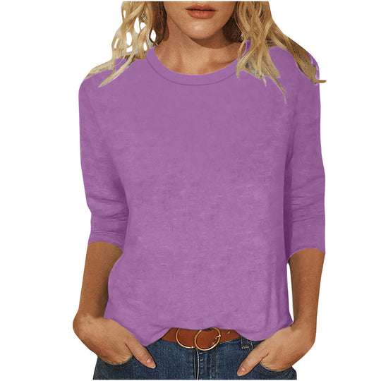 Damen nan lässiges 3/4-Arm Shirt mit Rundhalsausschnitt, lockerer Passform und seitlichen Schlitzen Shop Nory