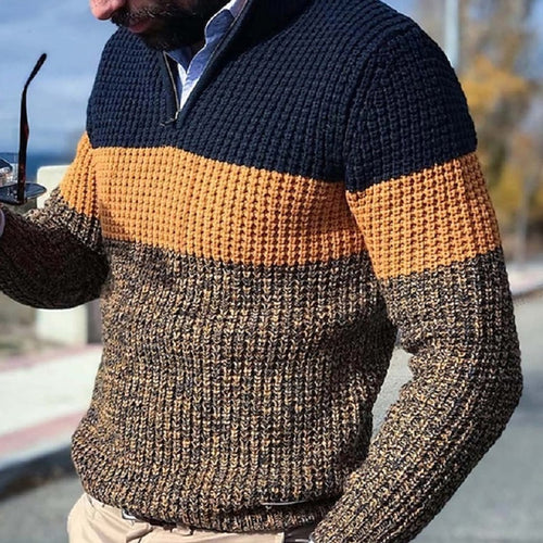 Herren Grobgestrickter Strukturstrick-Pullover mit halbem Reißverschluss und Raglanärmeln Shop Nory