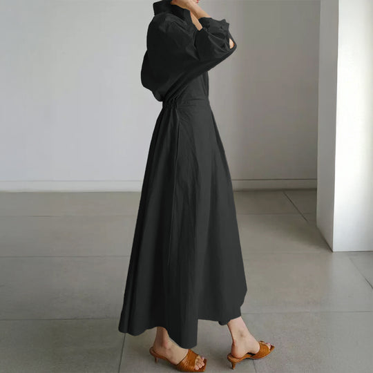 Damen nan tailliertes Hemdblusenkleid mit kastigem Kragen, mittellangen Ärmeln, Seitentaschen und ausgestelltem Tellerrock Shop Nory
