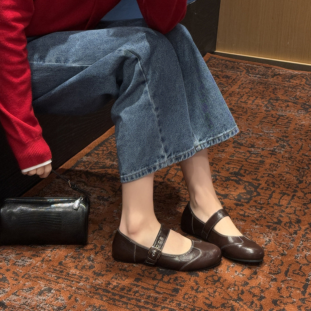 Damen Elegant verspielt Mary Jane Ballerinas mit dekorativem Riemen