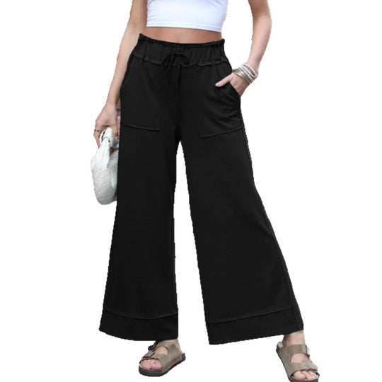 Damen Weite Jersey-Loungehose mit gerafftem Hochbund, Kordelzug & aufgesetzten Taschen Shop Nory