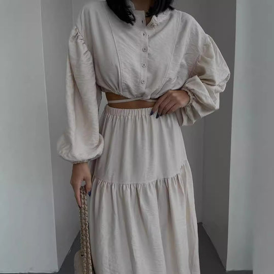 Damen Zweiteiliges Boho-Set mit Cropped-Bluse und Maxirock mit Schlitz Shop Nory