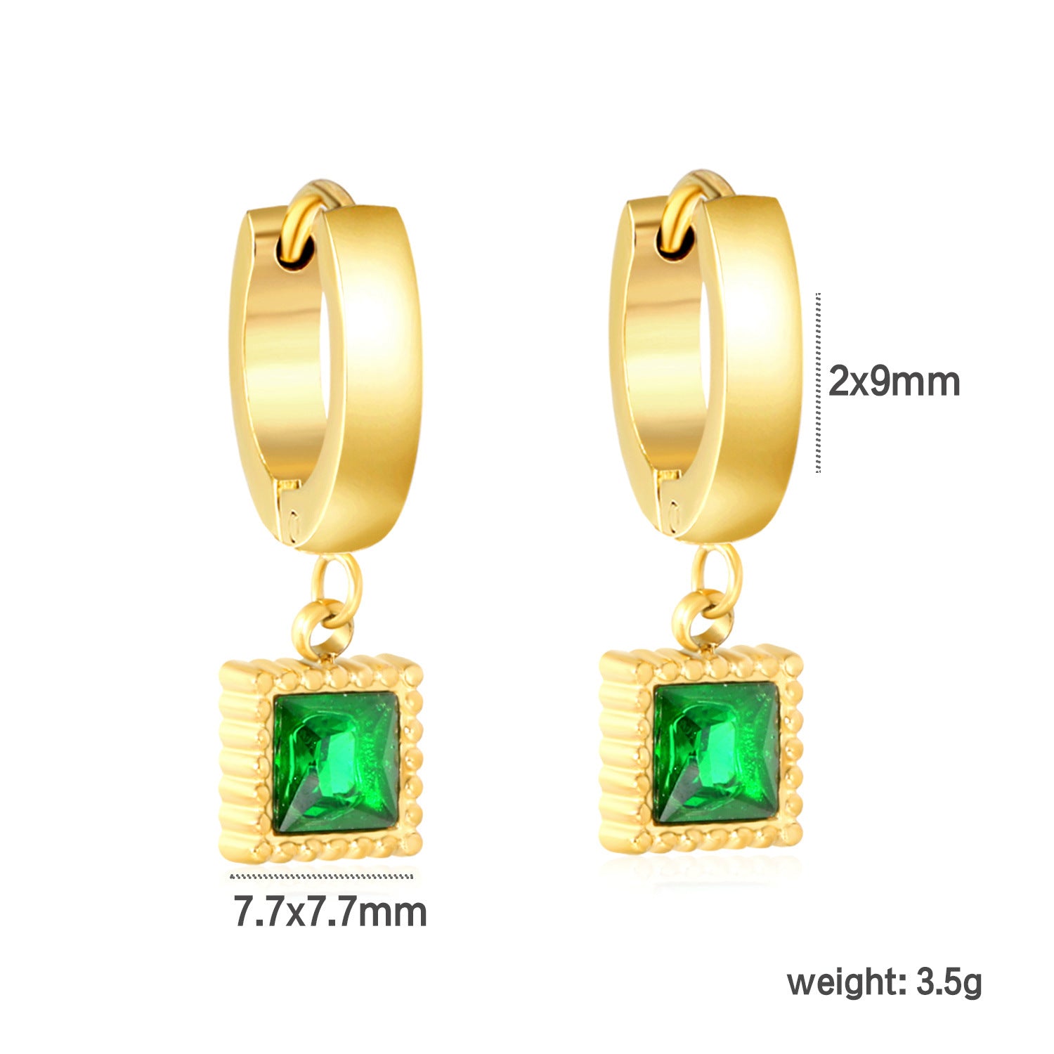 Damen Hängende Ohrstecker mit grünem Kristallanhänger aus goldplattiertem Edelstahl Shop Nory