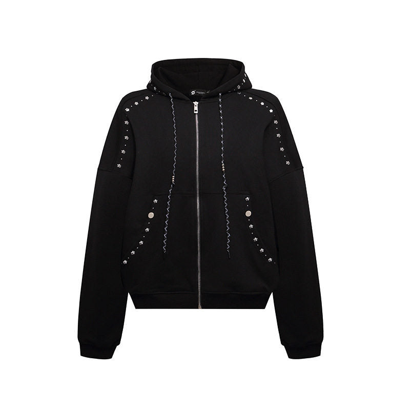 Damen Kapuzen-Zipjacke mit Nietenbesatz und Oversize-Schnitt Shop Nory