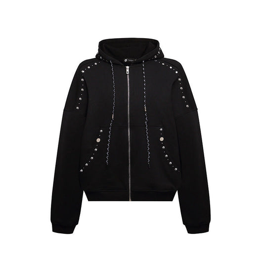 Damen Kapuzen-Zipjacke mit Nietenbesatz und Oversize-Schnitt Shop Nory