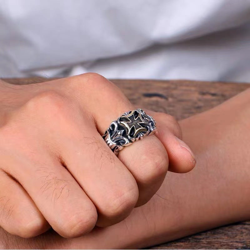 Herrenring mit kunstvollem Kreuzdesign Shop Nory