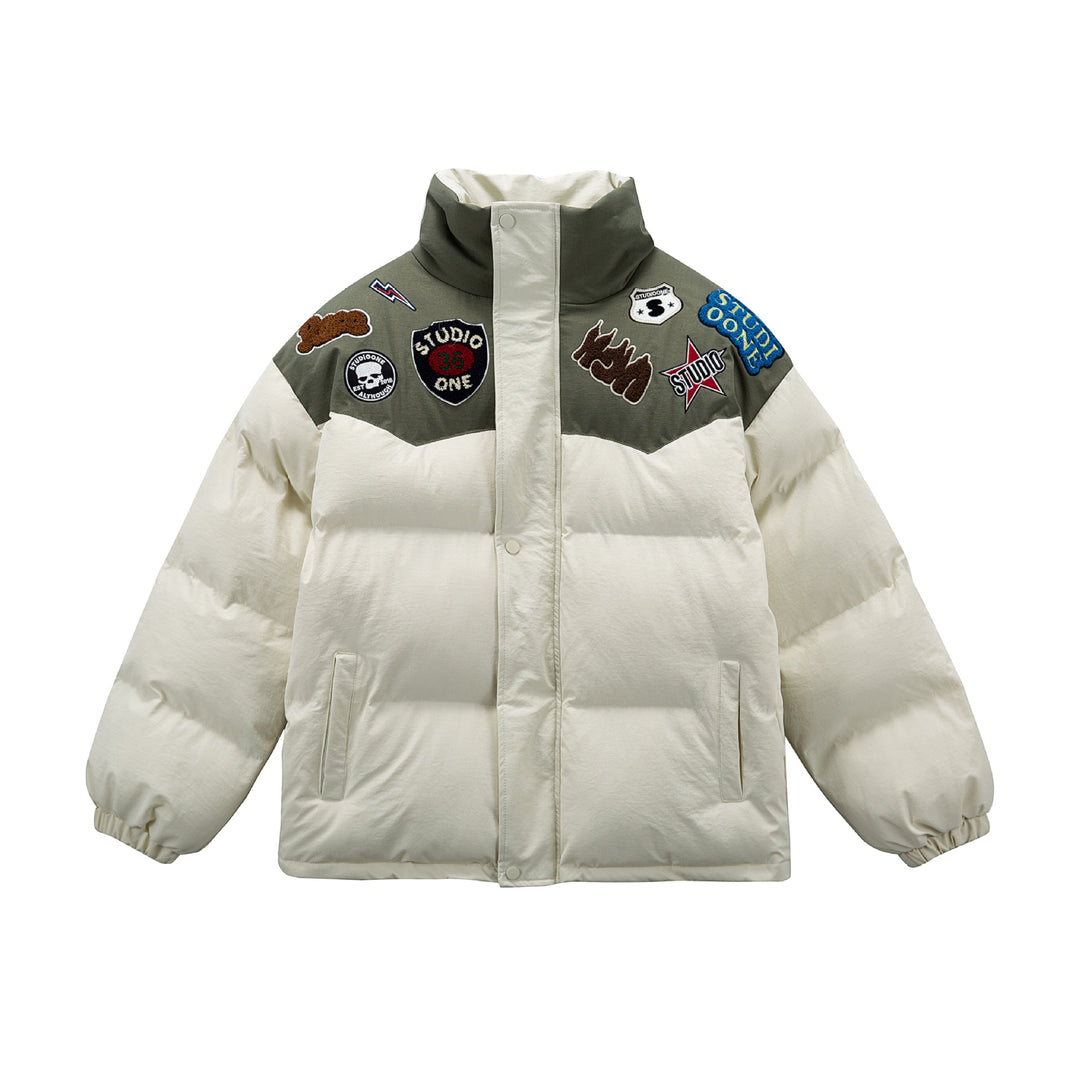 Unisex Wattierte Pufferjacke mit gestickten Patch‑Applikationen Shop Nory