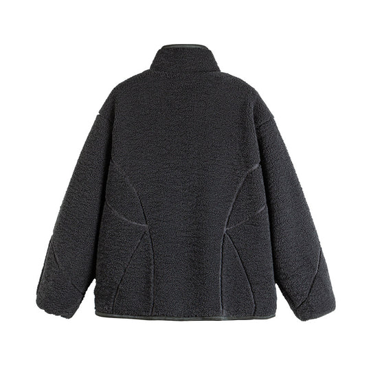Unisex Teddy-Fleece-Blousonjacke mit Stehkragen und geometrischer Nahtführung Shop Nory