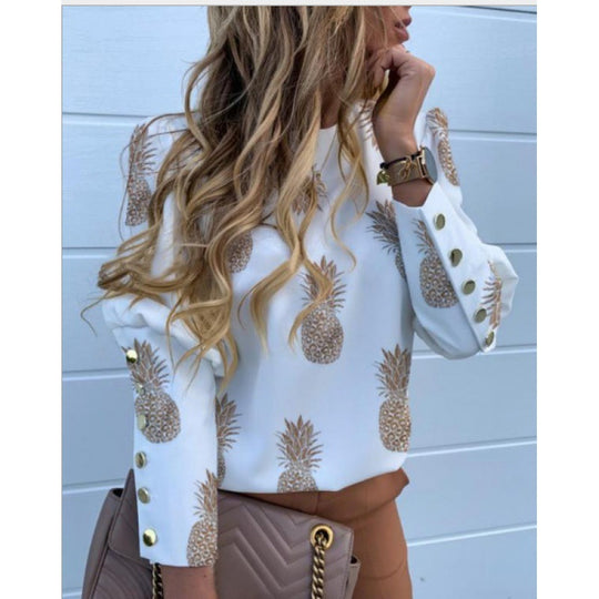 Damen Leichte Bluse mit Leopardenprint, Ballonärmeln und Zierknopfleiste Shop Nory
