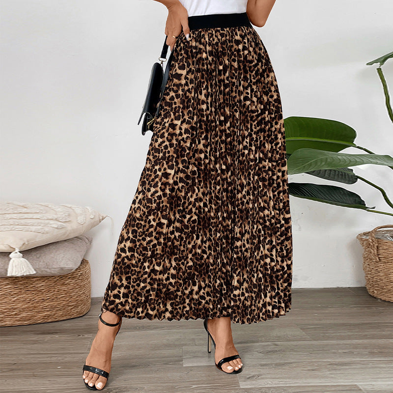 Damen Plissierter Maxirock mit Leopardenprint und elastischem Bund Shop Nory