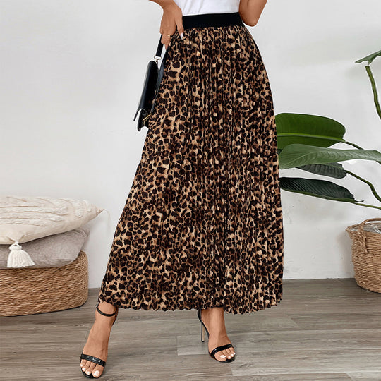 Damen Plissierter Maxirock mit Leopardenprint und elastischem Bund Shop Nory