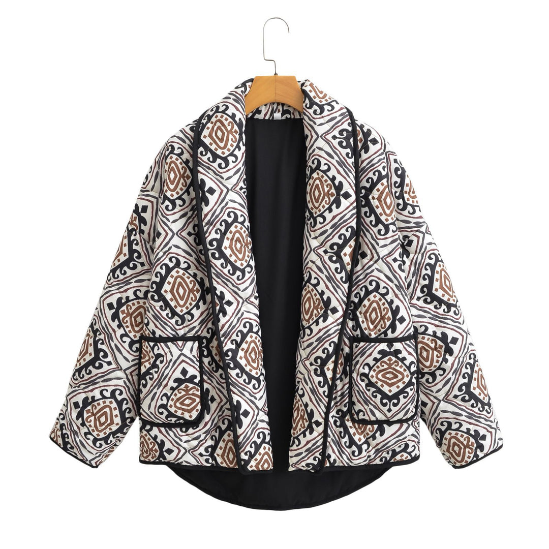 Damen Stepp-Kimono-Jacke mit Taillengürtel und Ethno-Muster