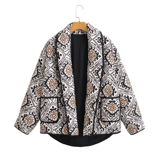 Damen Stepp-Kimono-Jacke mit Taillengürtel und Ethno-Muster