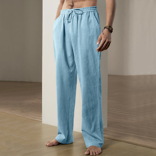 Herren nan leichte Relaxhose aus Leinenmix mit elastischem Tunnelzugbund und geradem Bein Shop Nory