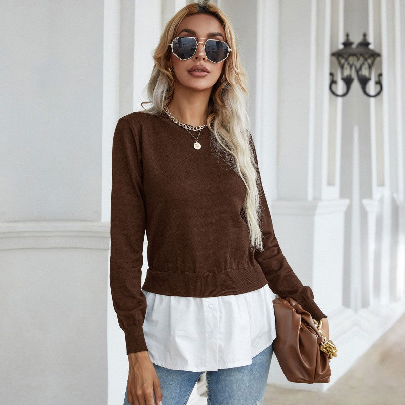 Damen Strickpullover mit eingearbeitetem Blusenbesatz und Doppel-Layer-Optik Shop Nory