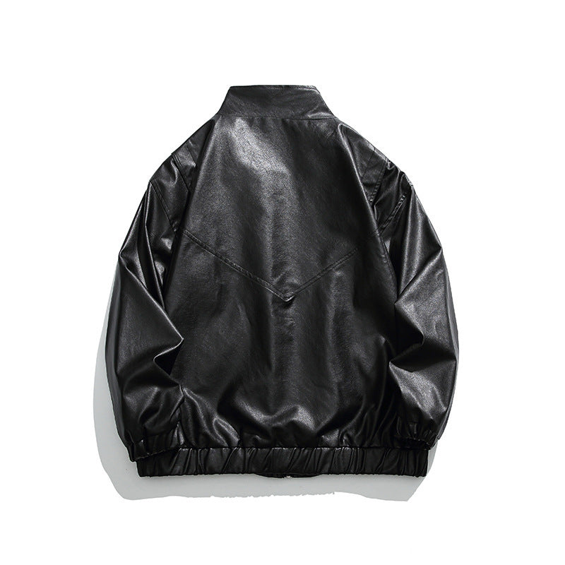 Herren Boxy Kunstleder-Blousonjacke mit Stehkragen Druckknopfblende und elastischem Saum Shop Nory