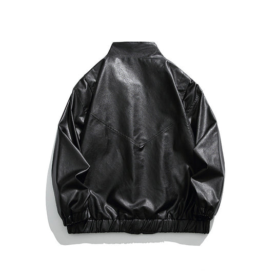Herren Boxy Kunstleder-Blousonjacke mit Stehkragen Druckknopfblende und elastischem Saum Shop Nory