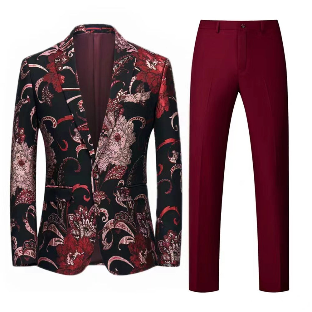 Damen Zweiteiliges Satin-Jacquard-Sakko mit floralem Muster und taillierter Passform sowie Slim-Fit Anzughose Shop Nory