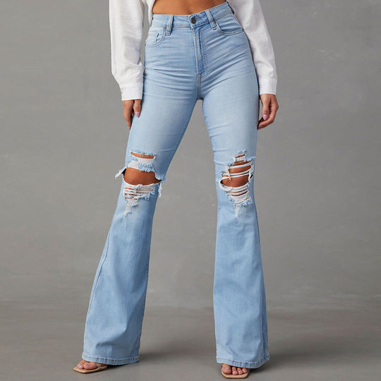 Damen Flared Jeans mit hohen Rissen und hohem Bund