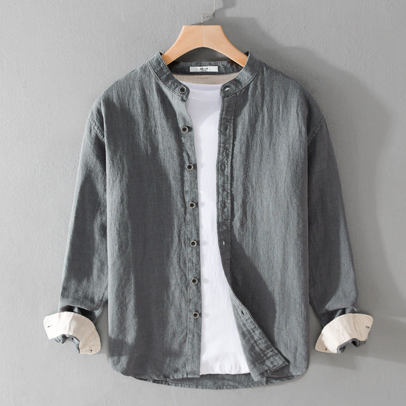 Herren Mandarinhemd aus Leinen‑Baumwollmix, Relaxed Fit Shop Nory