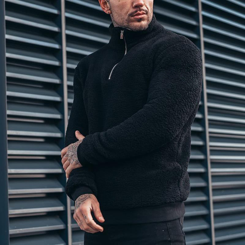 Herren Sherpa-Fleece-Pullover mit Stehkragen und kurzem Reißverschluss Shop Nory