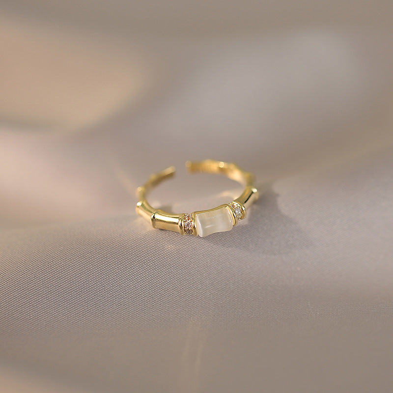 Damen Ring mit elegantem Bambusdesign und funkelnden Akzenten Shop Nory