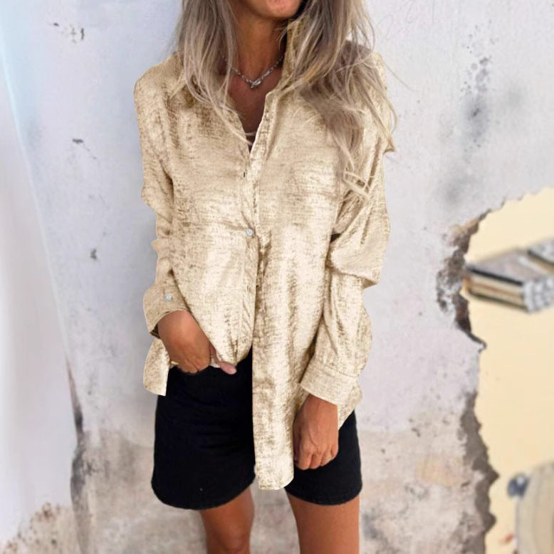 Damen Satinoptik-Hemdbluse mit Metallic-Glanz, legerer Passform und Manschetten Shop Nory