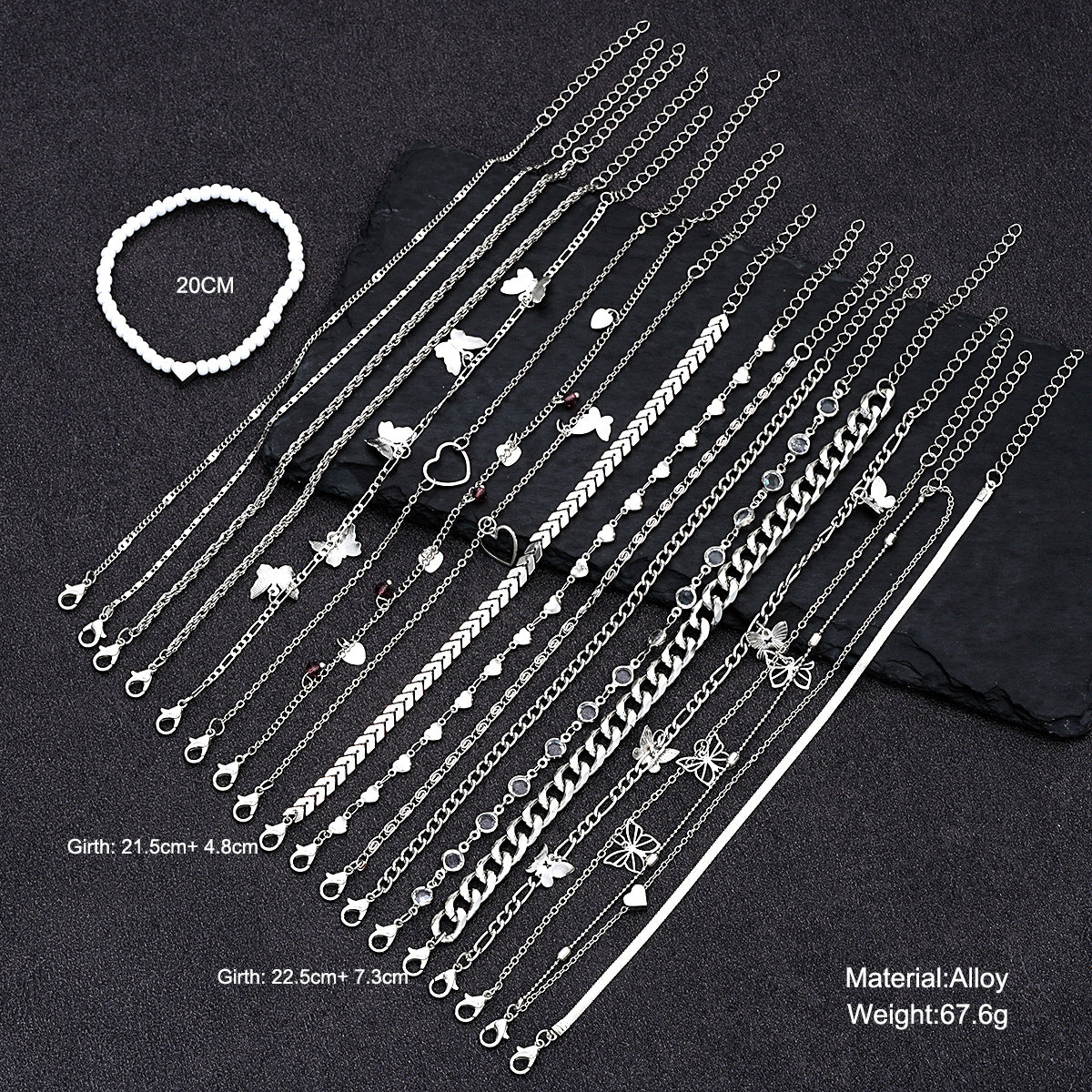 Damen Fußkettchen-Set mit zarten Anhängern und filigranen Designs Shop Nory