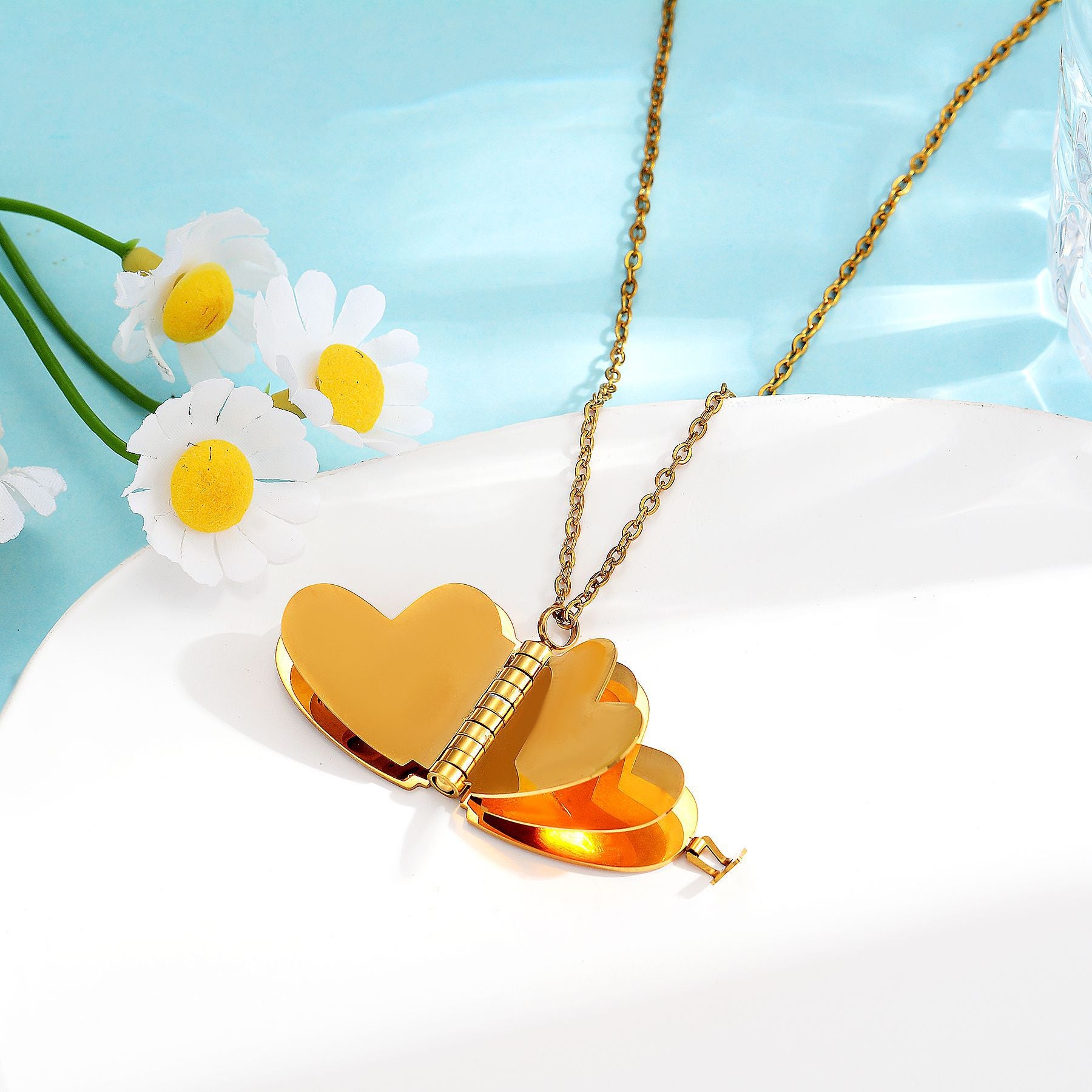 Damen Herzförmiger Medaillon-Anhänger mit Spiralverschluss Shop Nory