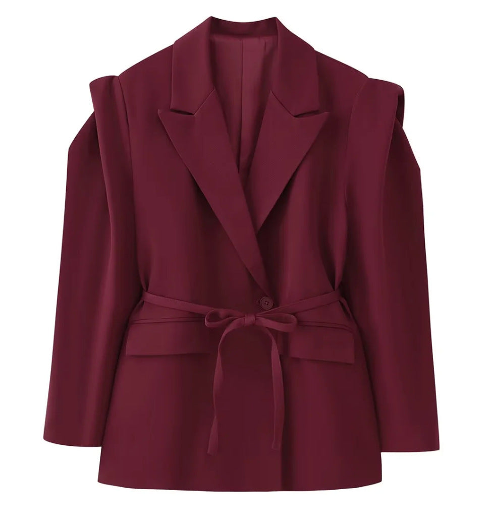 Damen Blazer mit Schulter-Cutouts, Taillengürtel und Ein-Knopf-Verschluss Shop Nory