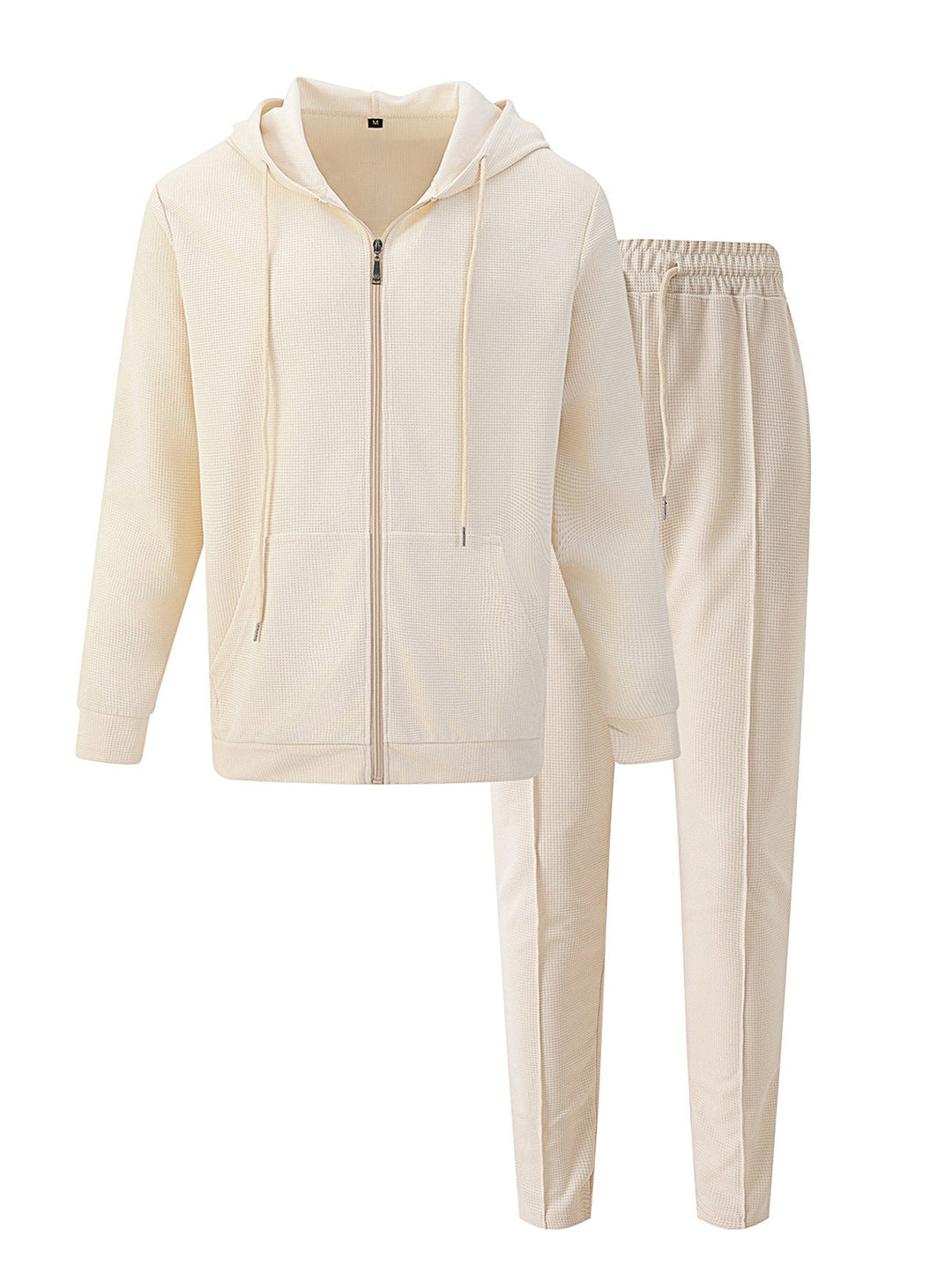 Herren nan Waffelstruktur-Jogginganzug mit Kapuzen-Zipjacke und konisch geschnittener Jogginghose