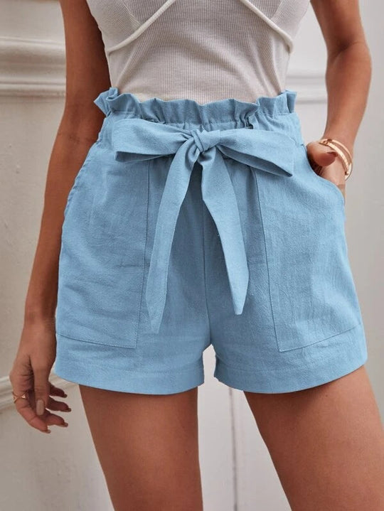 Damen elegante Shorts mit Bindegürtel und breitem Bund