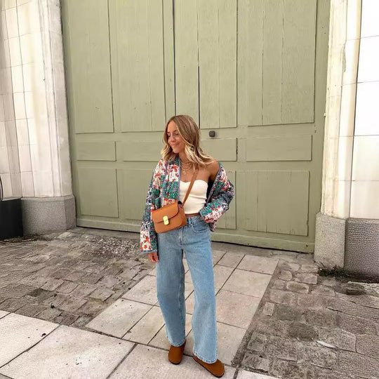 Damen Gepolsterte Patchwork‑Jacke im Kimono‑Stil Shop Nory