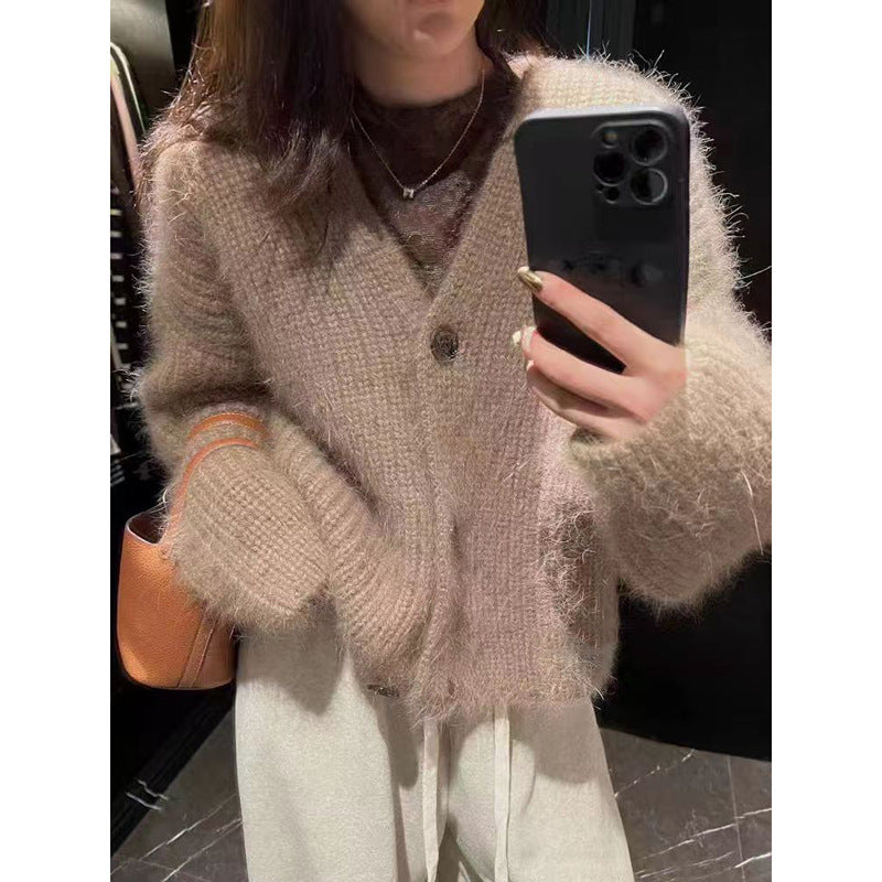 Damen Kuscheliger Strickcardigan mit großen Knöpfen
