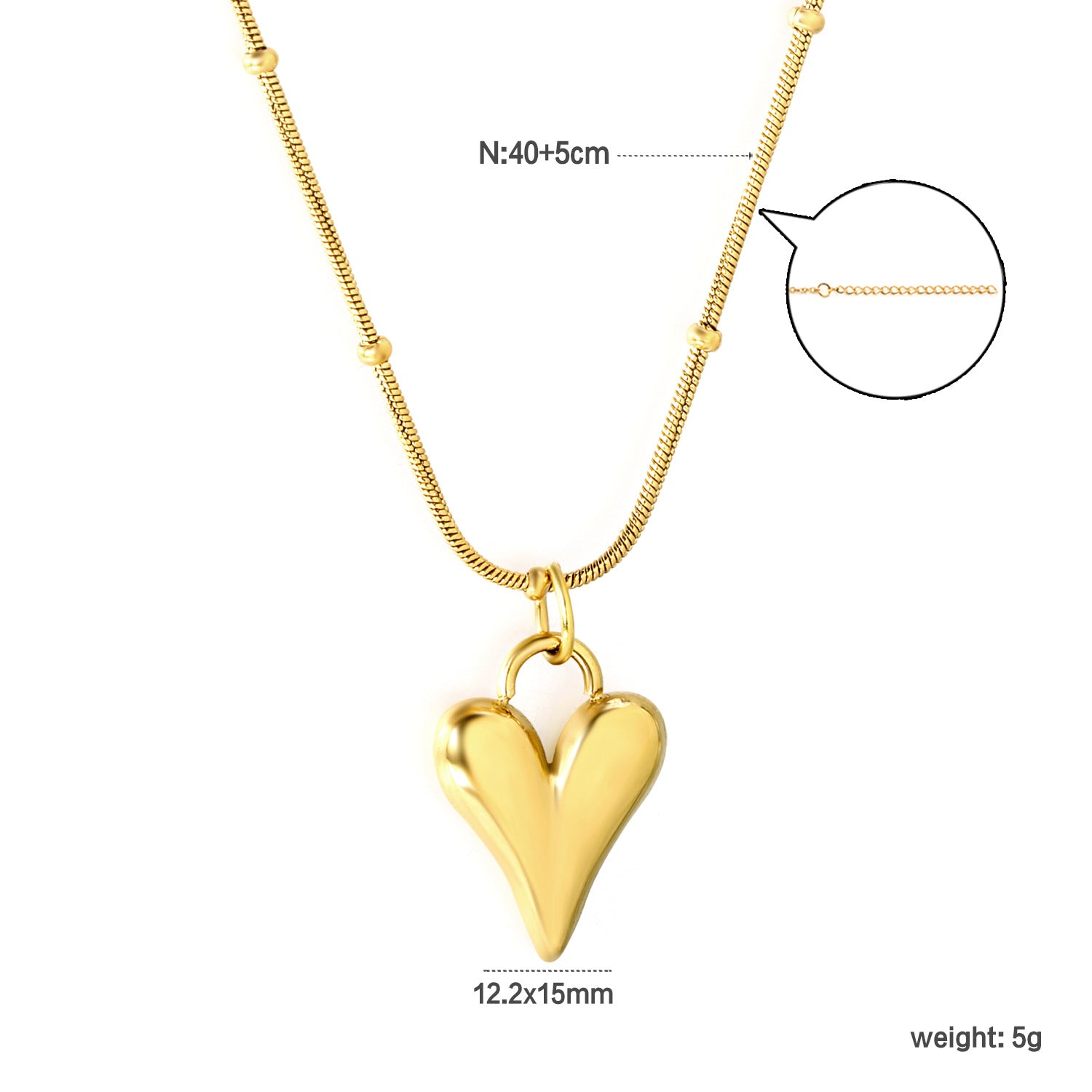 Damen Halskette mit herzförmigem Anhänger und flexiblem Verlängerungsverschluss Shop Nory