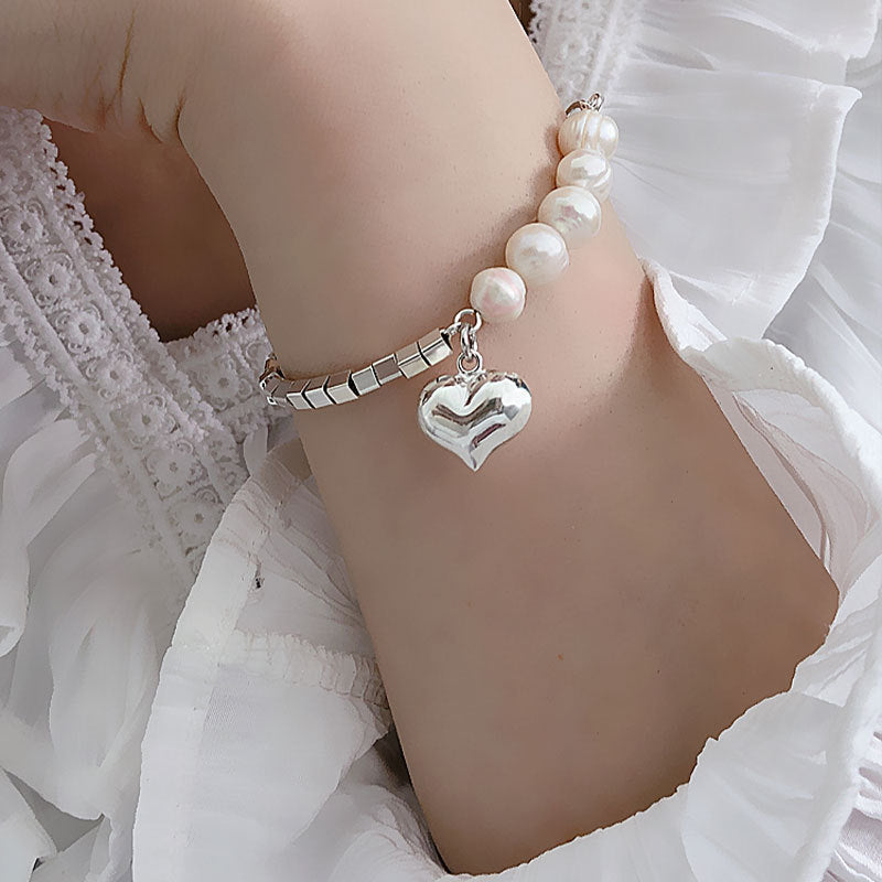 Damen Charm-Armband mit Herz und Perlen Shop Nory