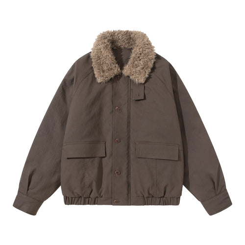 Unisex Boxy Isolationsblouson mit abnehmbarem Kunstfell-Drehkragen und Cargotaschen Shop Nory