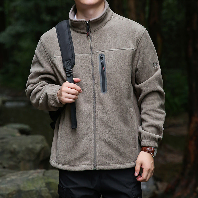 Herren Fleece-Outdoorjacke mit durchgehendem Reißverschluss, hohem Kragen und wasserabweisender Reißverschlusstasche Shop Nory