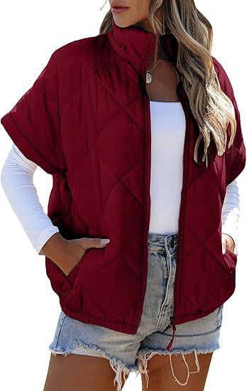 Damen Kurzärmelige gesteppte Weste mit Stehkragen, Reißverschluss und Eingrifftaschen Shop Nory