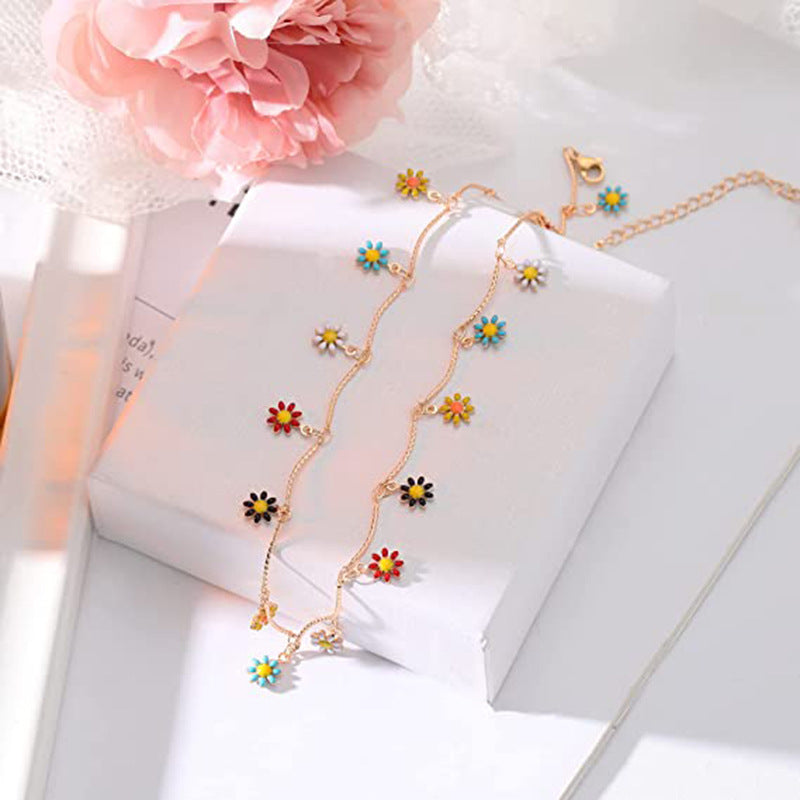 Damen Halskette mit bunten Blumenanhängern Shop Nory