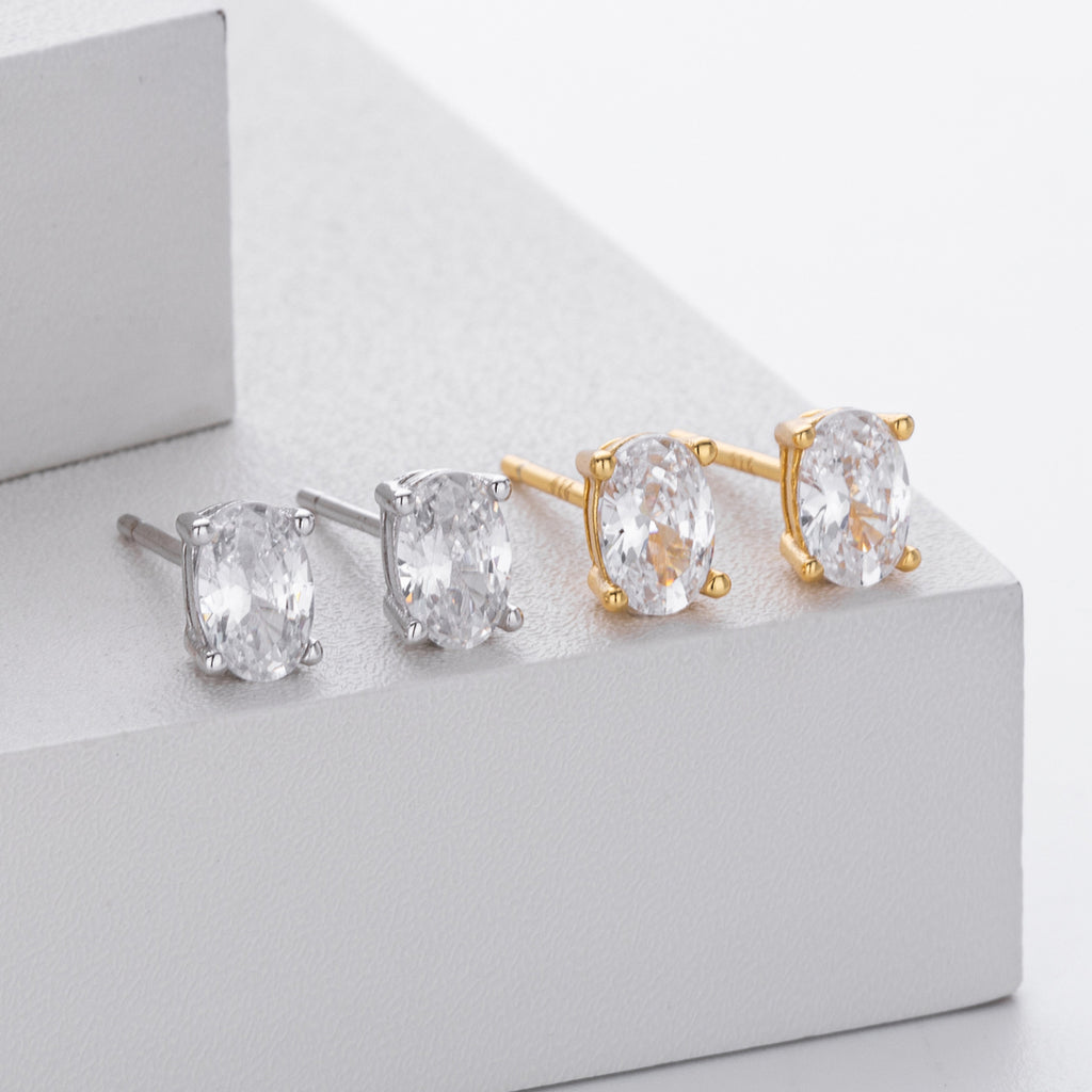 Damen Ohrstecker mit elegantem ovalem Zirkon und hochwertigem 925 Sterling Silber Shop Nory