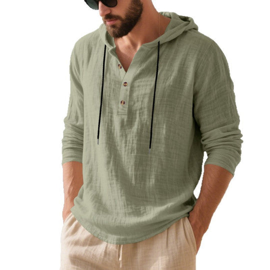 Herren lässiges Kapuzenshirt aus weichem Baumwollmix mit Knopfleiste und praktischen Taschen