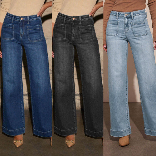 Damen Weit geschnittene Jeans mit hohen Taschen und elegantem Auftritt